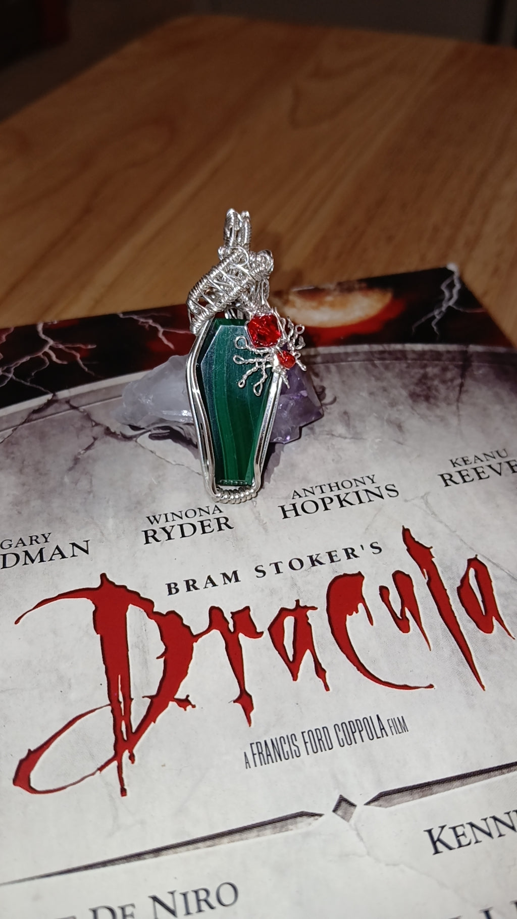 Goth Malachite Spider Pendant
