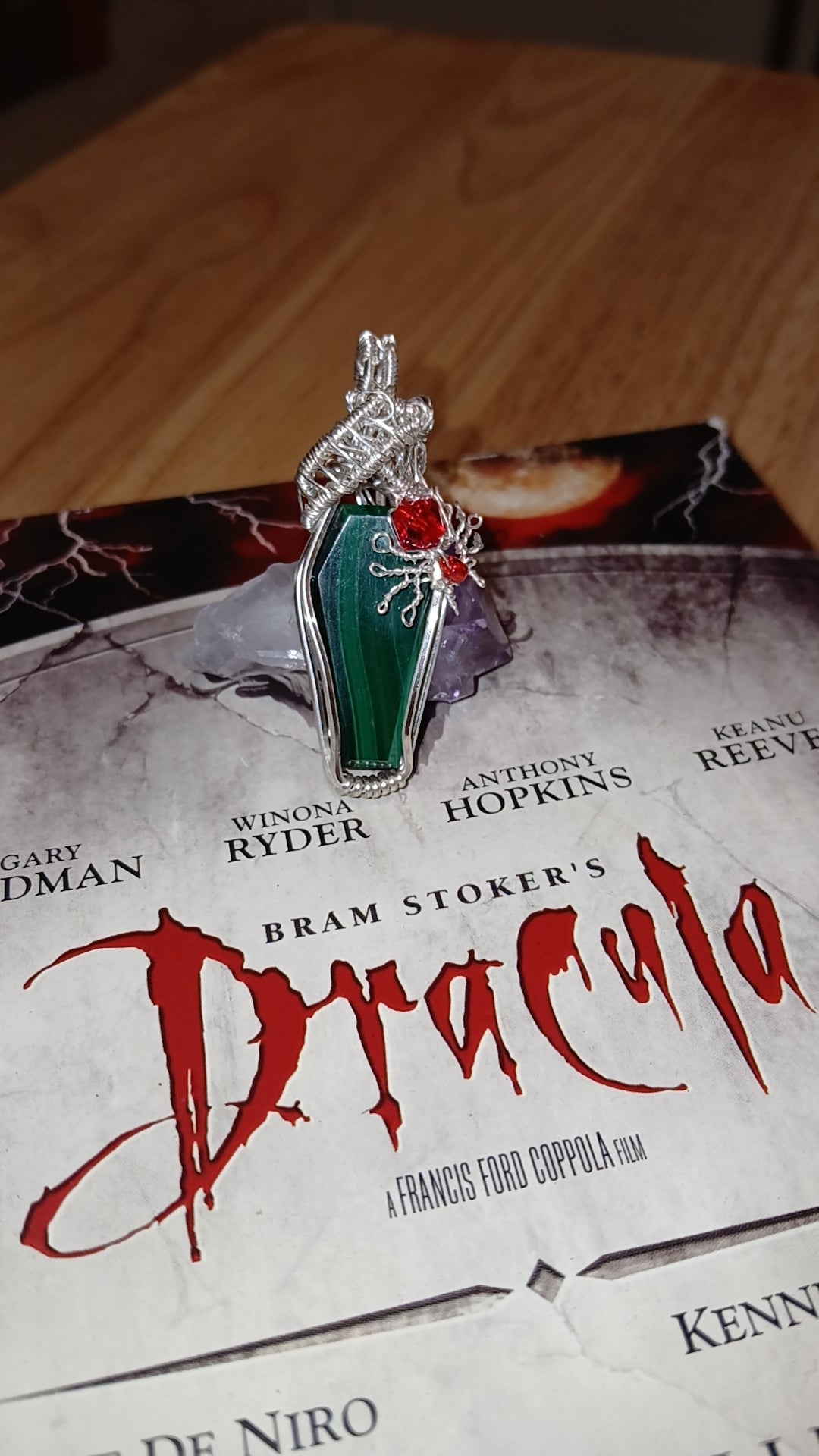 Goth Malachite Spider Pendant