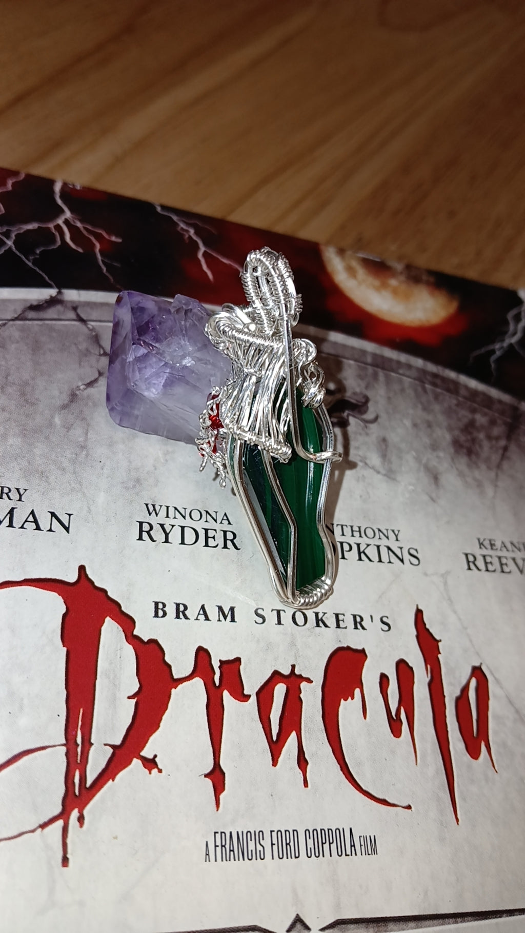 Goth Malachite Spider Pendant