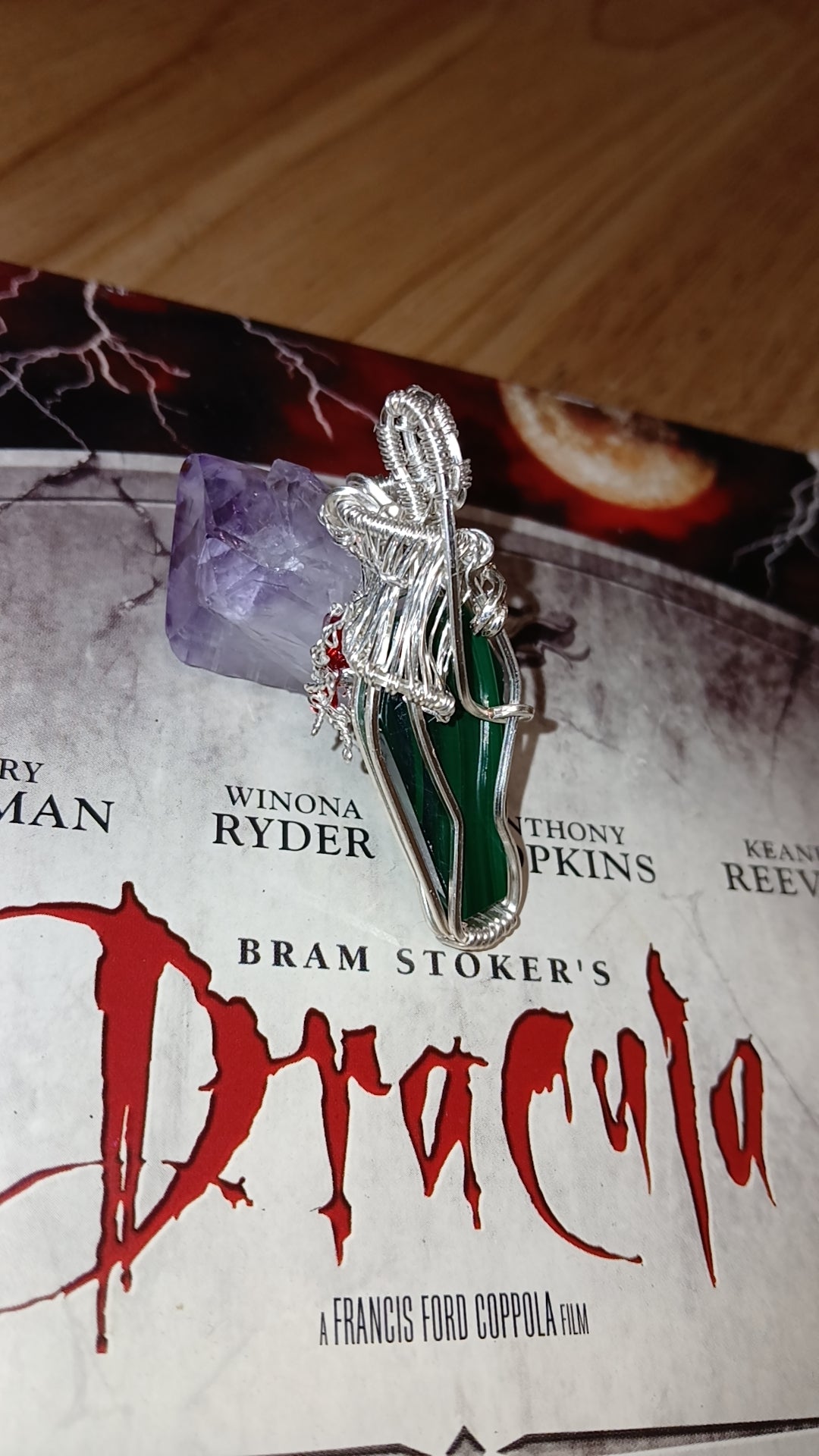 Goth Malachite Spider Pendant