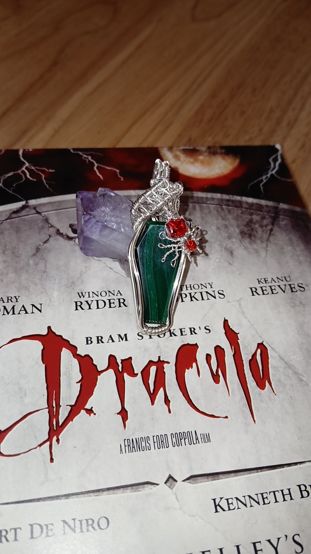Goth Malachite Spider Pendant